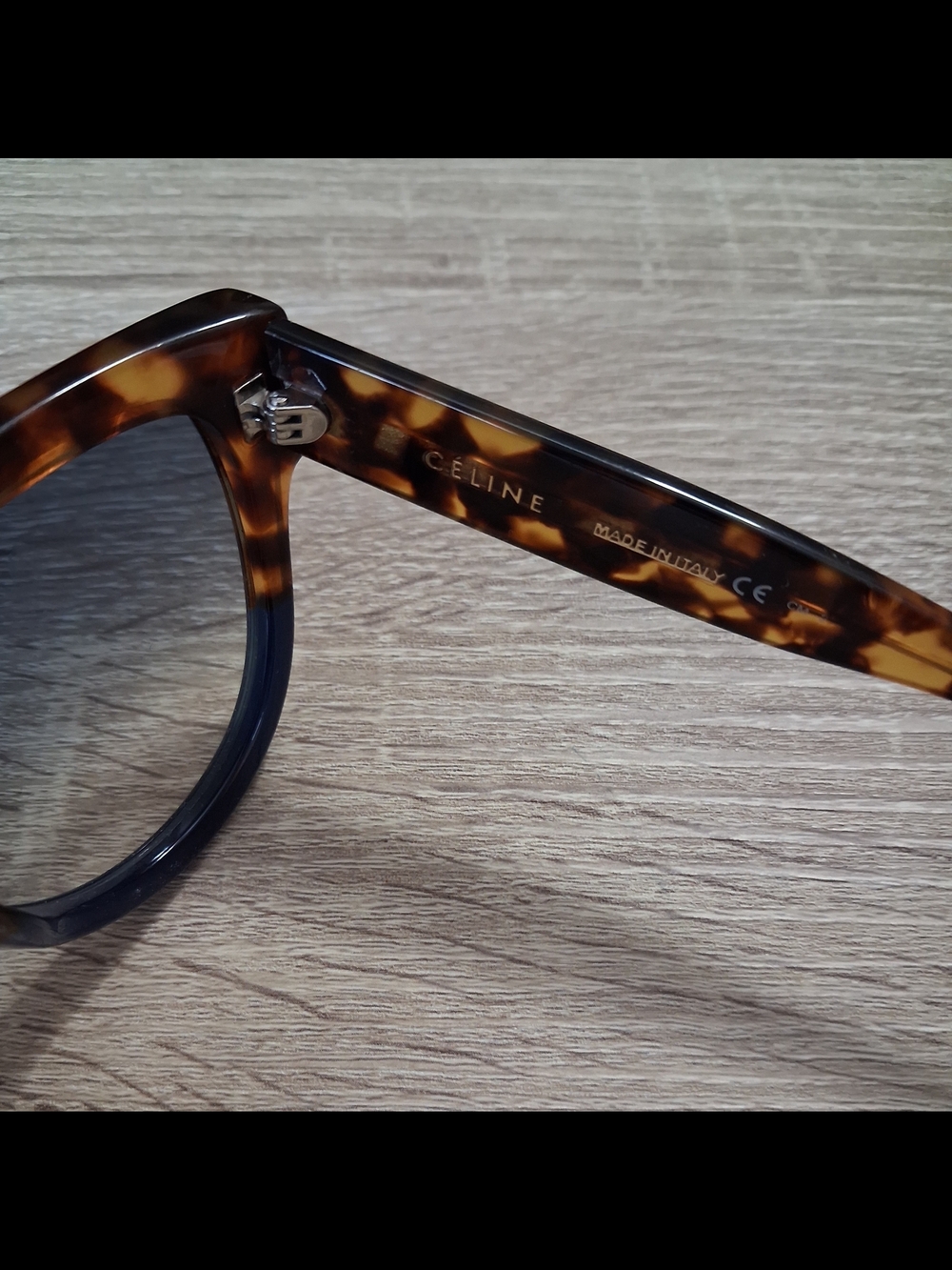 CÉLINE ShadowCL-41026 - Havana  and Blue Flat Top Sunglasses - Flawed - Picture 7 of 13